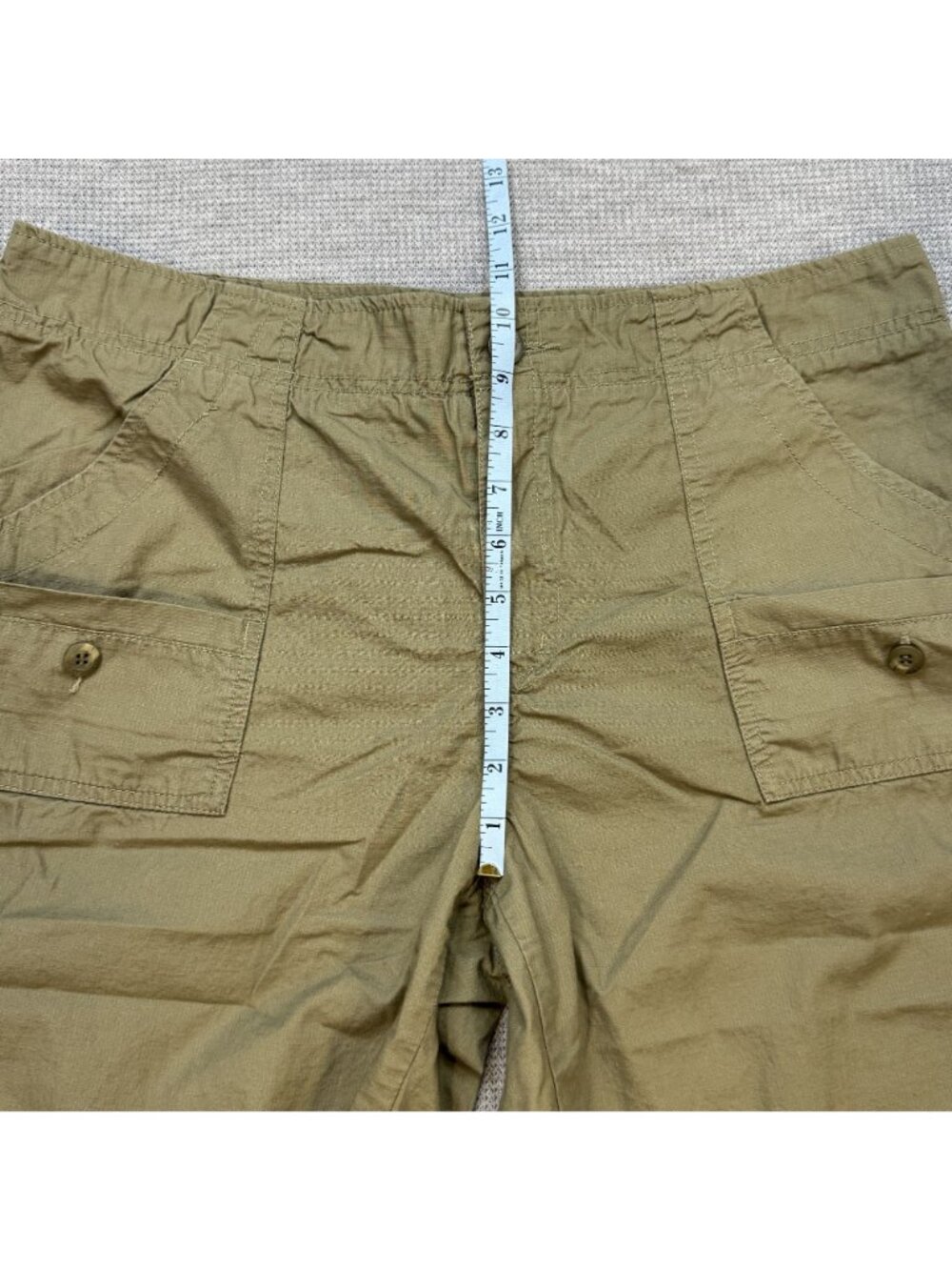 Caribbean Joe Cargo Capris Womens Size 12 Khaki Pockets Tab Cuffs 100% Cotton - Picture 10 of 13